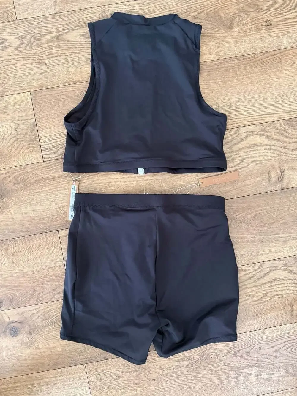 SKIMS Sporty Zipper Swim Mock Neck Top and Swim Short Set Onyx Size M